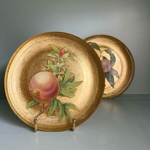 2 Gold Leaf Decoupage Fruit Plates